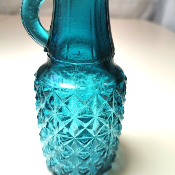 Blue Glass Cruet Vintage Diamond Pattern - Picture 5 of 10
